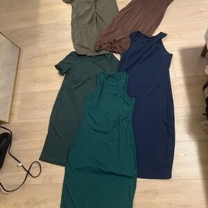 Green and Blue Sleeveless Casual Dresses